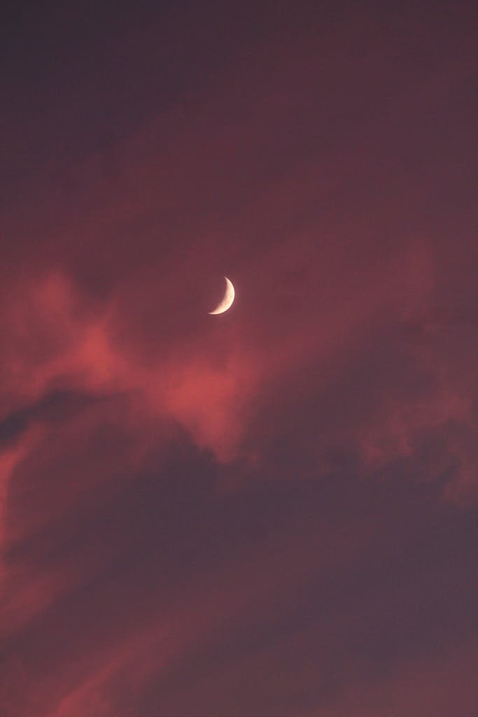 Crescent Moon in Sky at Night